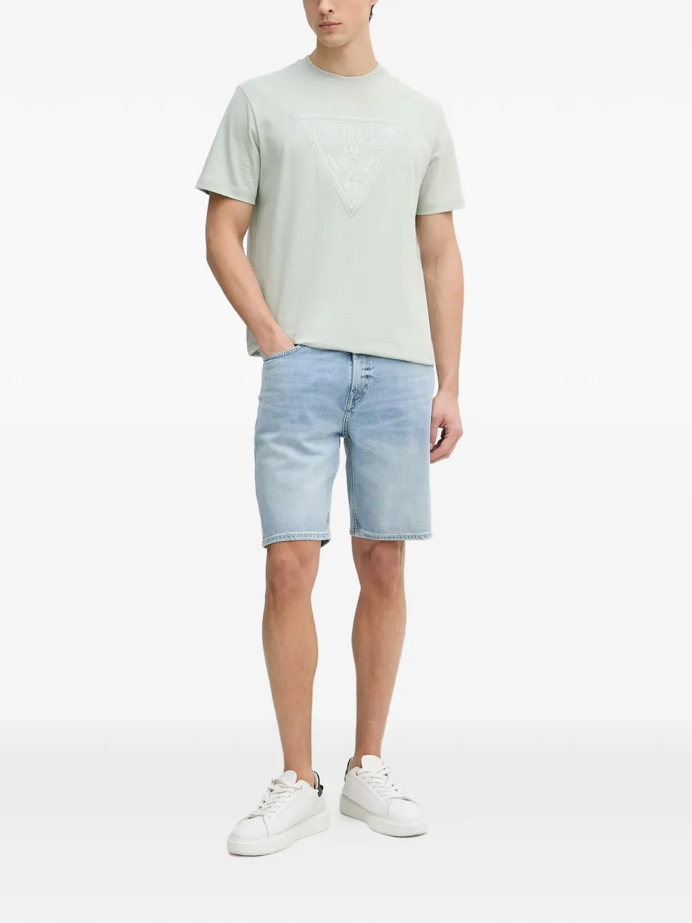 GUESS USA Denim shorts met logopatch Blauw