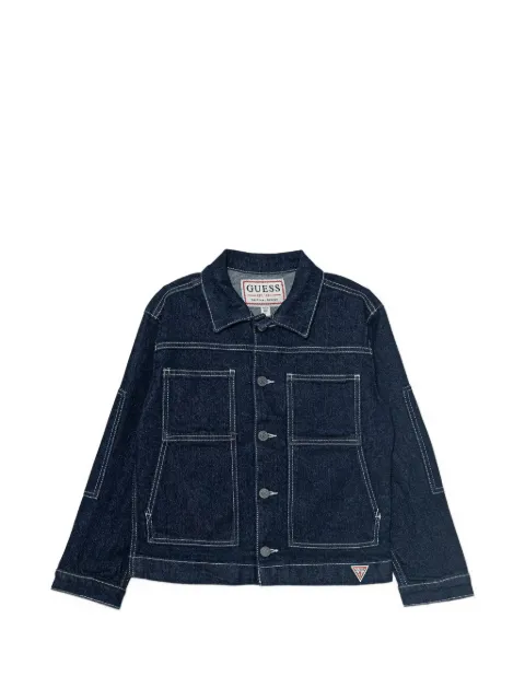 guess kids contrast-stitch denim jacket