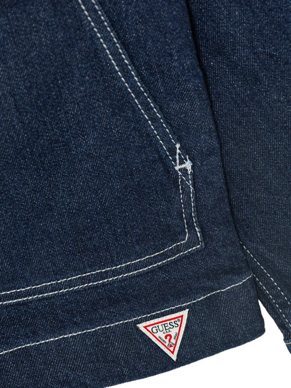 guess kids contrast-stitch denim jacket Blauw