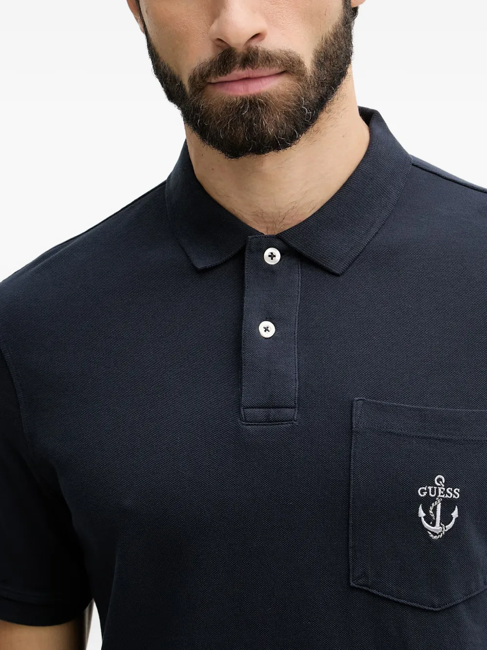 GUESS USA Poloshirt met geborduurd logo en zak op de borst Blauw