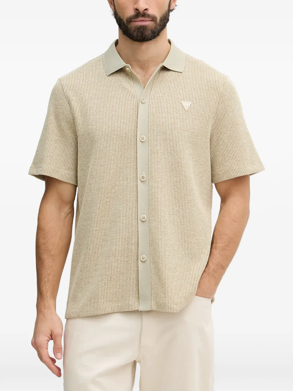 GUESS USA logo-patch waffle-knit shirt - Toni neutri