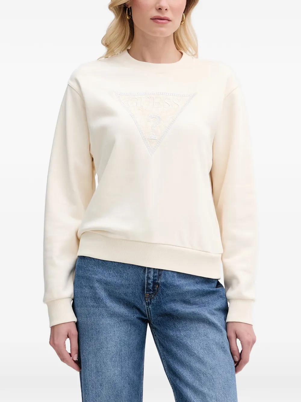 GUESS USA lace-patchwork logo-embellished sweatshirt - Nude