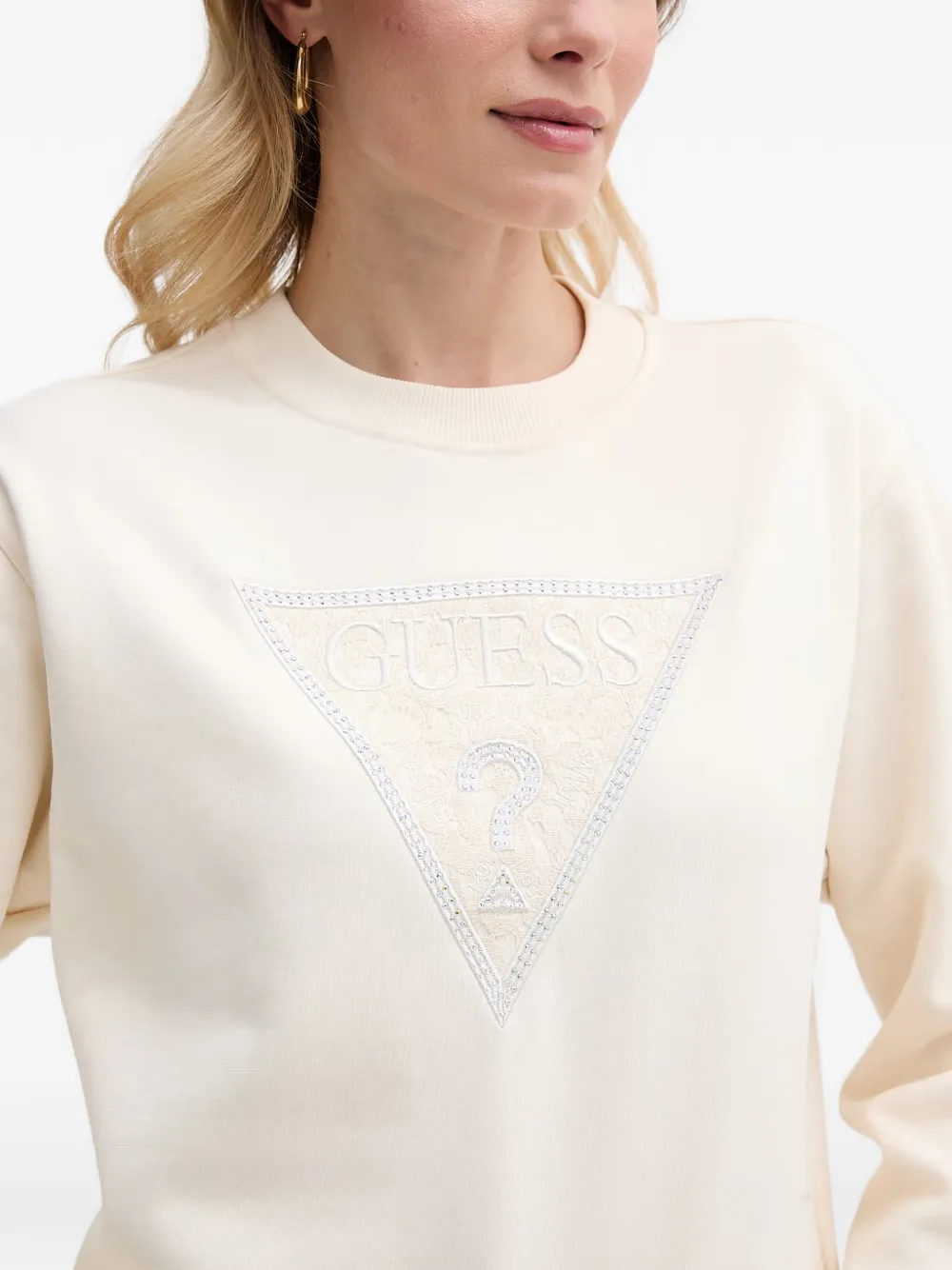 GUESS USA Sweater verfaaid met logo en kant Beige