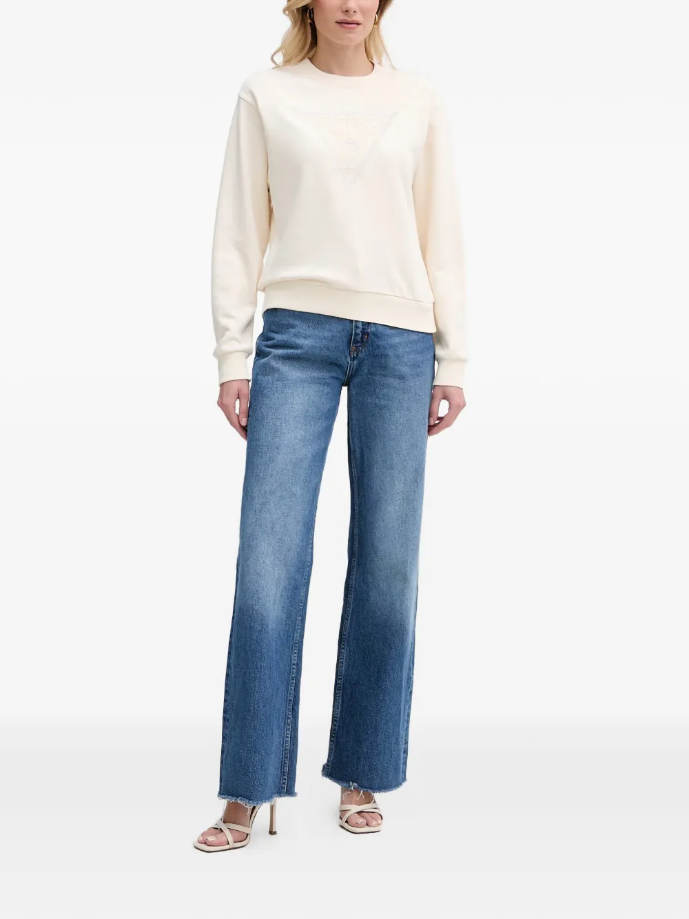 GUESS USA Sweater verfaaid met logo en kant Beige