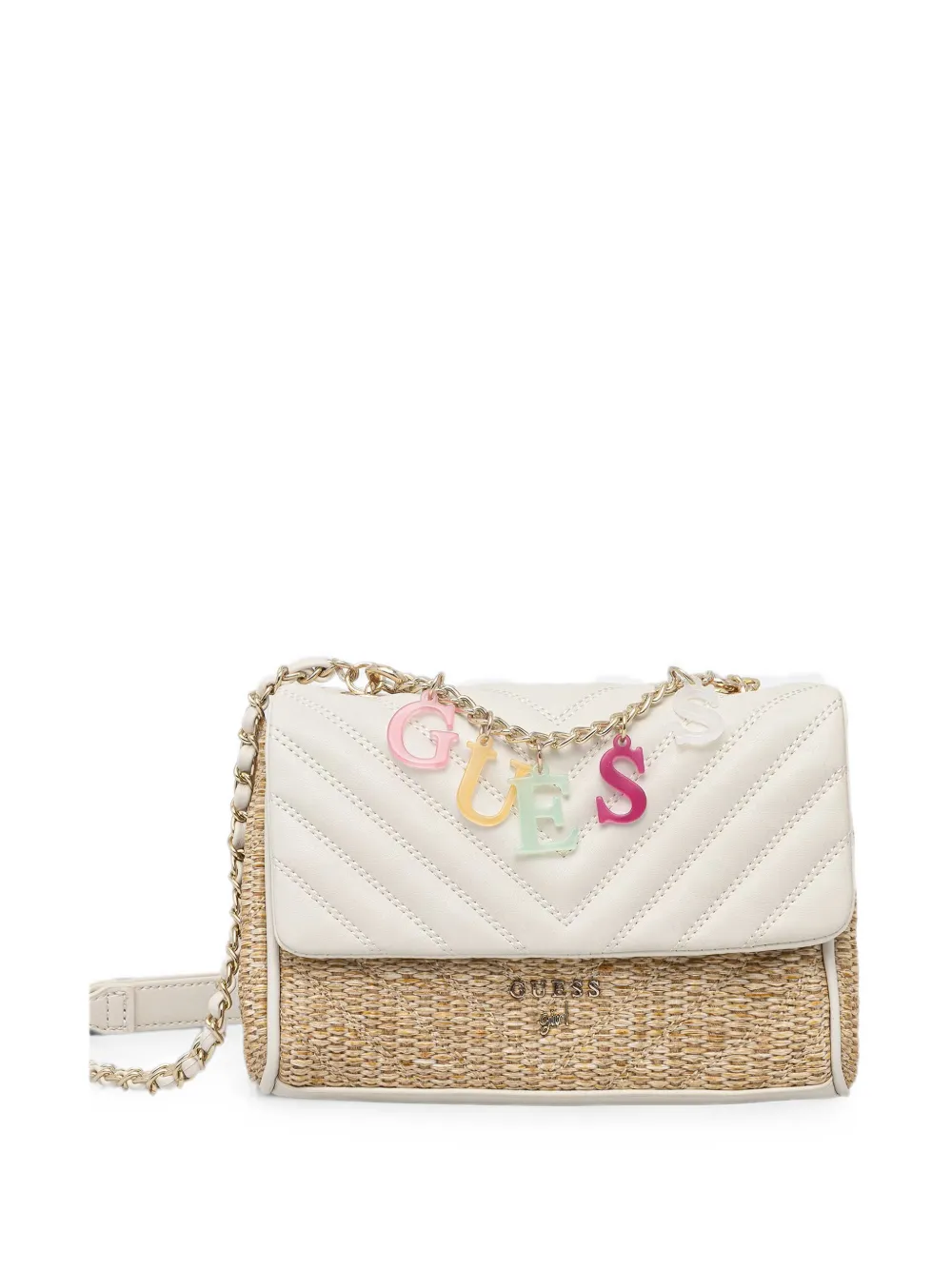 guess kids chevron-quilted cross body bag - Nude