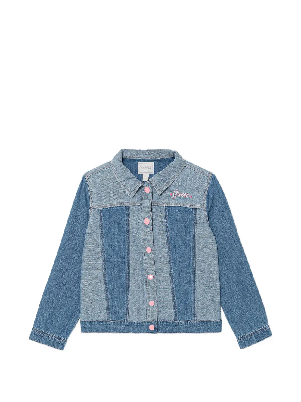 guess kids panelled logo-embroidered denim jacket - Blu