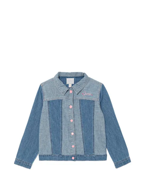 guess kids panelled logo-embroidered denim jacket