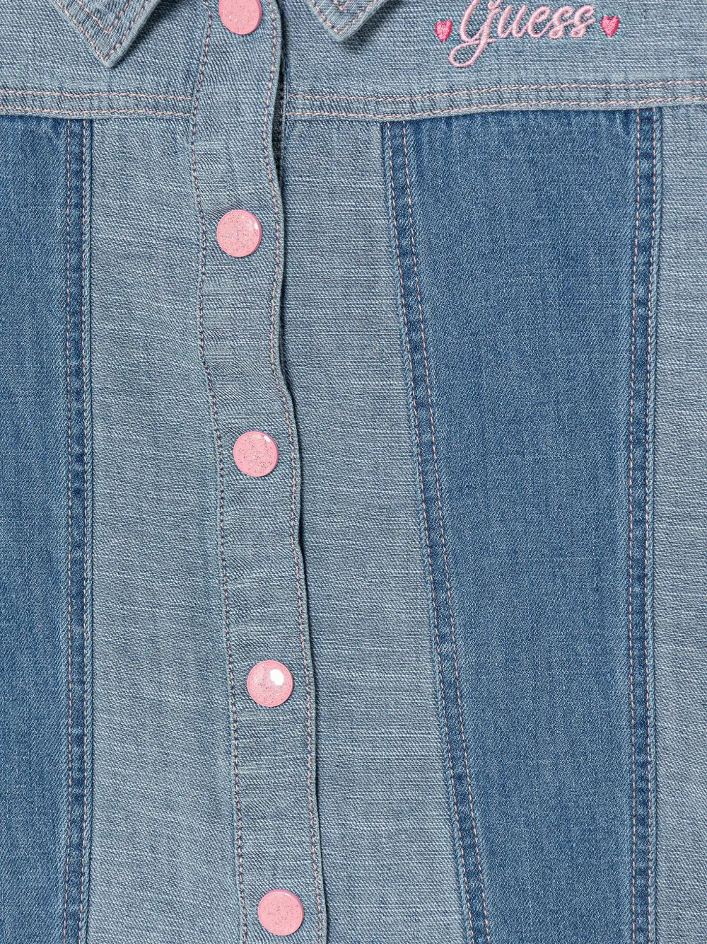 guess kids panelled logo-embroidered denim jacket Blauw