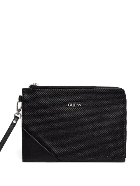 GUESS USA BOSTON perforated-detail logo-plaque clucth bag
