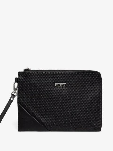 GUESS USA BOSTON perforated-detail logo-plaque clucth bag