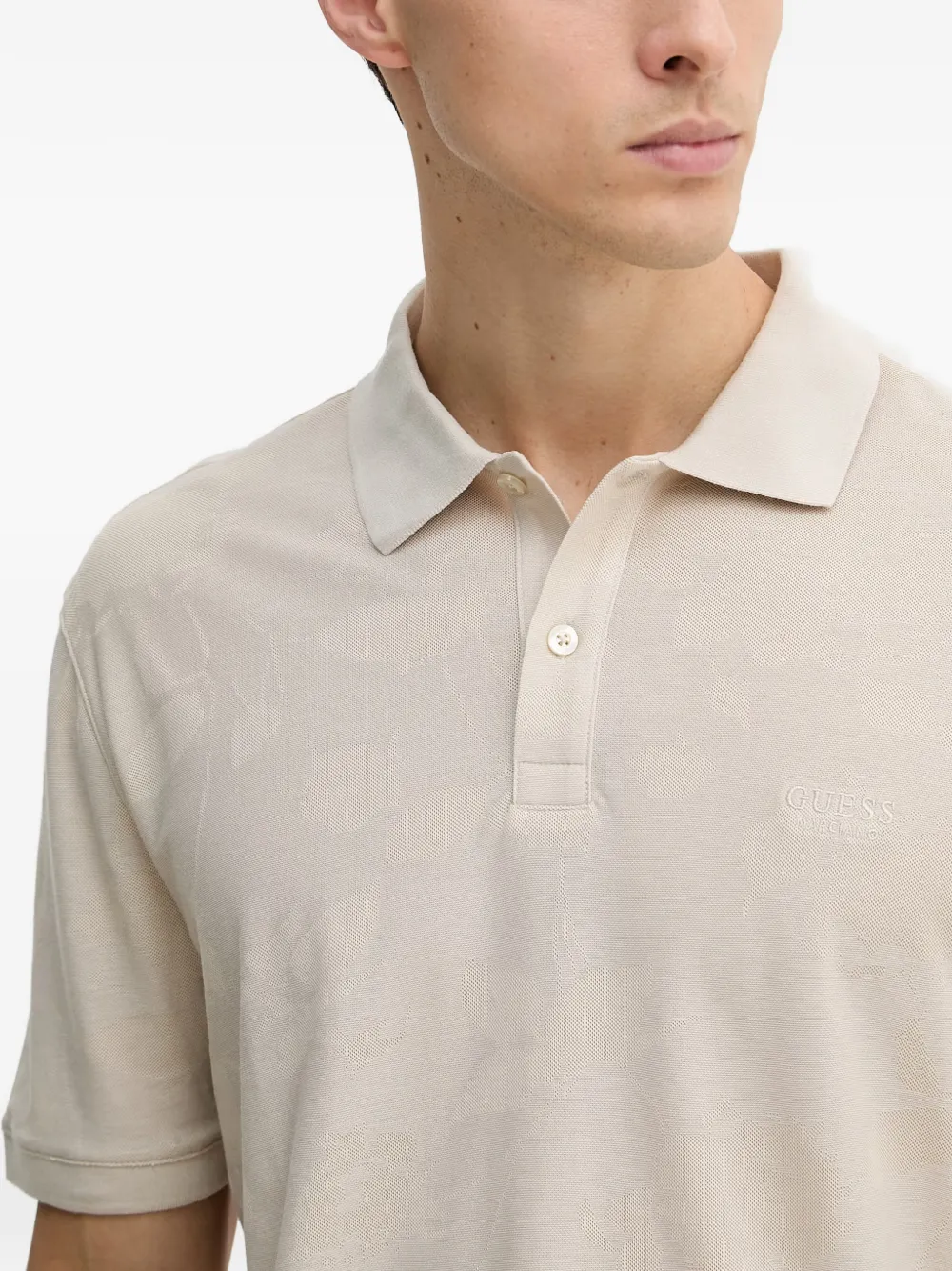 GUESS USA Poloshirt met bloemen-jacquard Beige