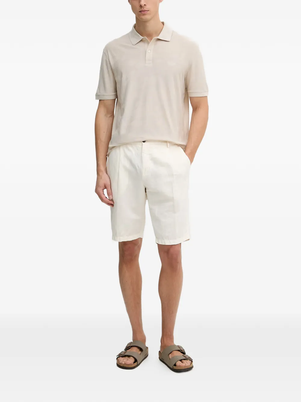 GUESS USA Poloshirt met bloemen-jacquard Beige