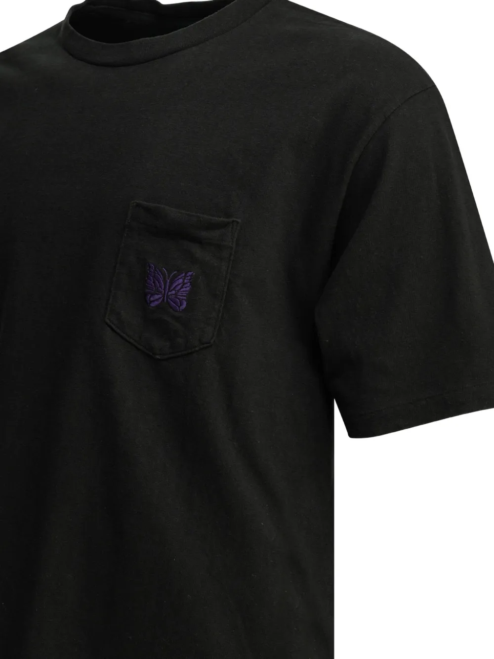 Needles Papillon T-shirt met geborduurde zak Zwart