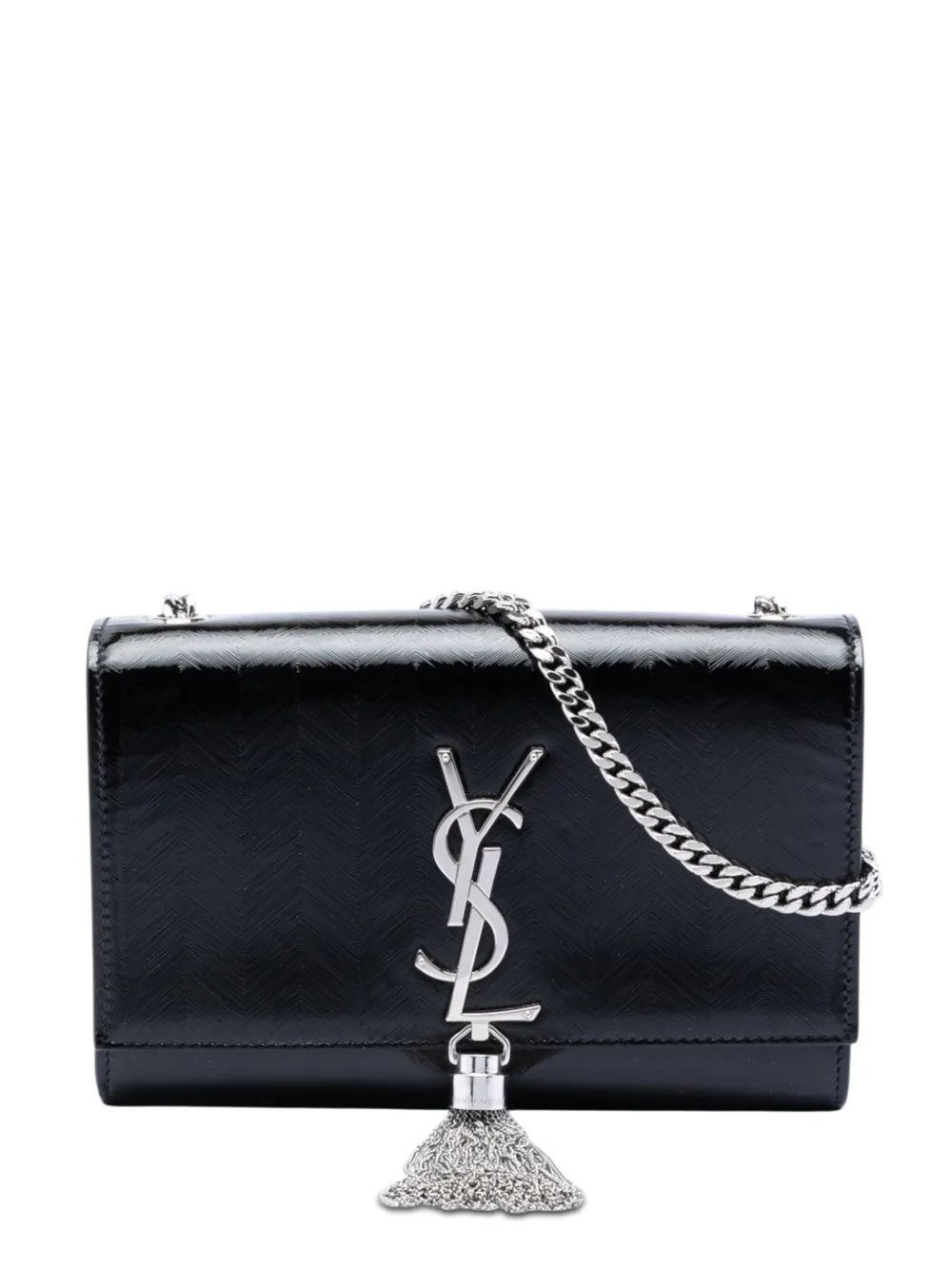 Saint Laurent Pre-Owned 2022 Medium Chevron Patent Monogram Kate Tassel crossbody bag - Nero