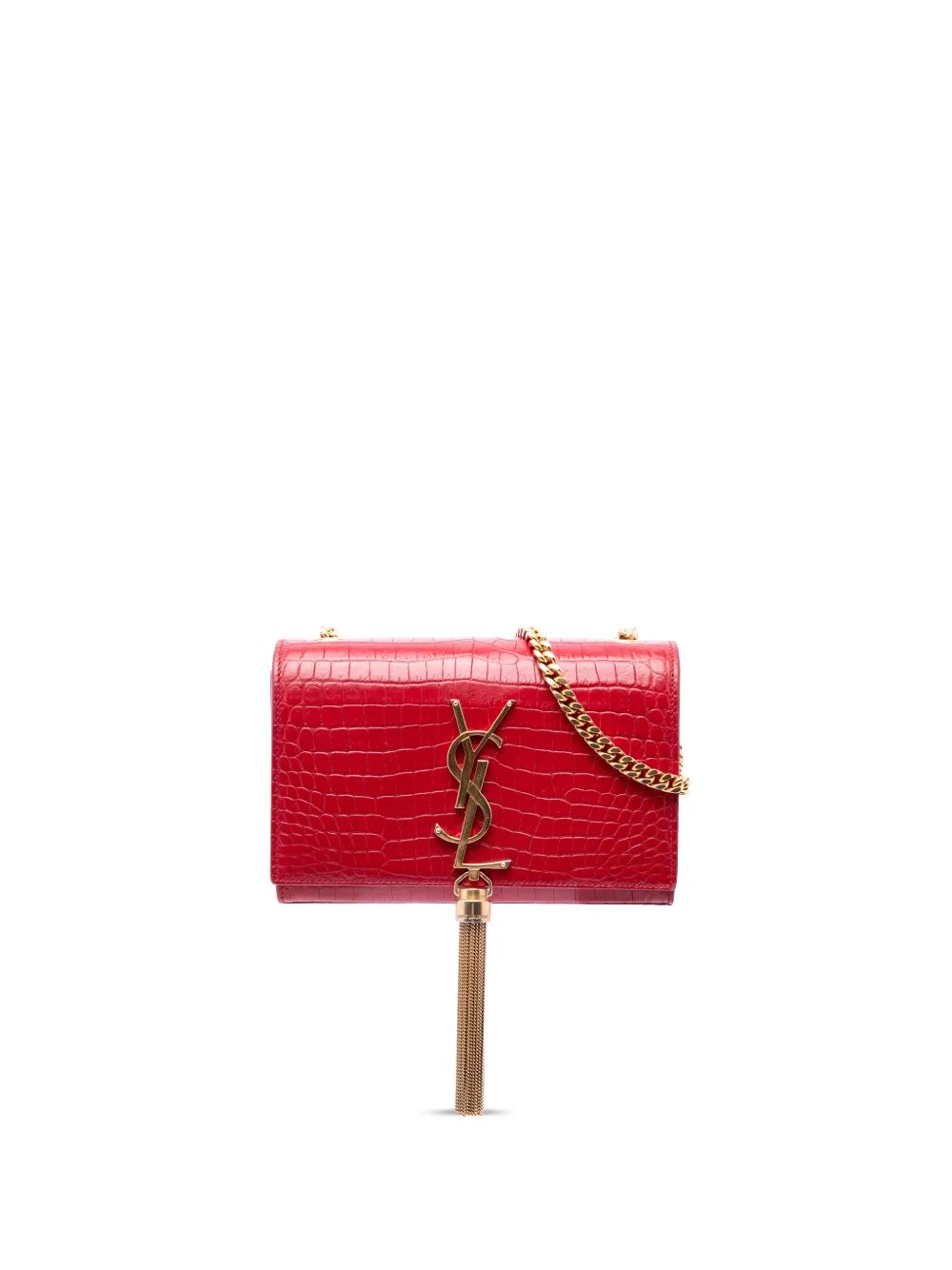 Saint Laurent Pre-Owned 2016 Small Croc Embossed Leather Kate Tassel crossbody bag - Rosso