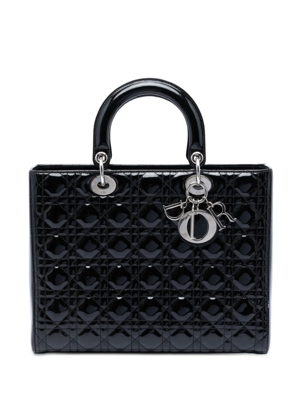 Christian Dior Pre-Owned 2015 Large Patent Cannage Lady Dior satchel - Black
