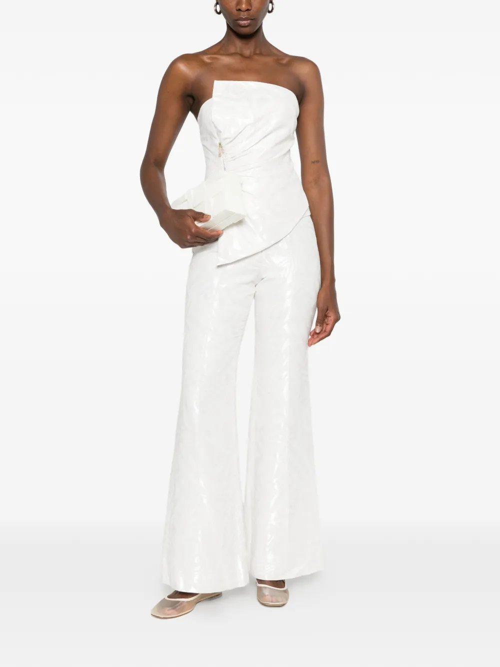 Leen Moughrabi Noor flared broek met jacquard Wit