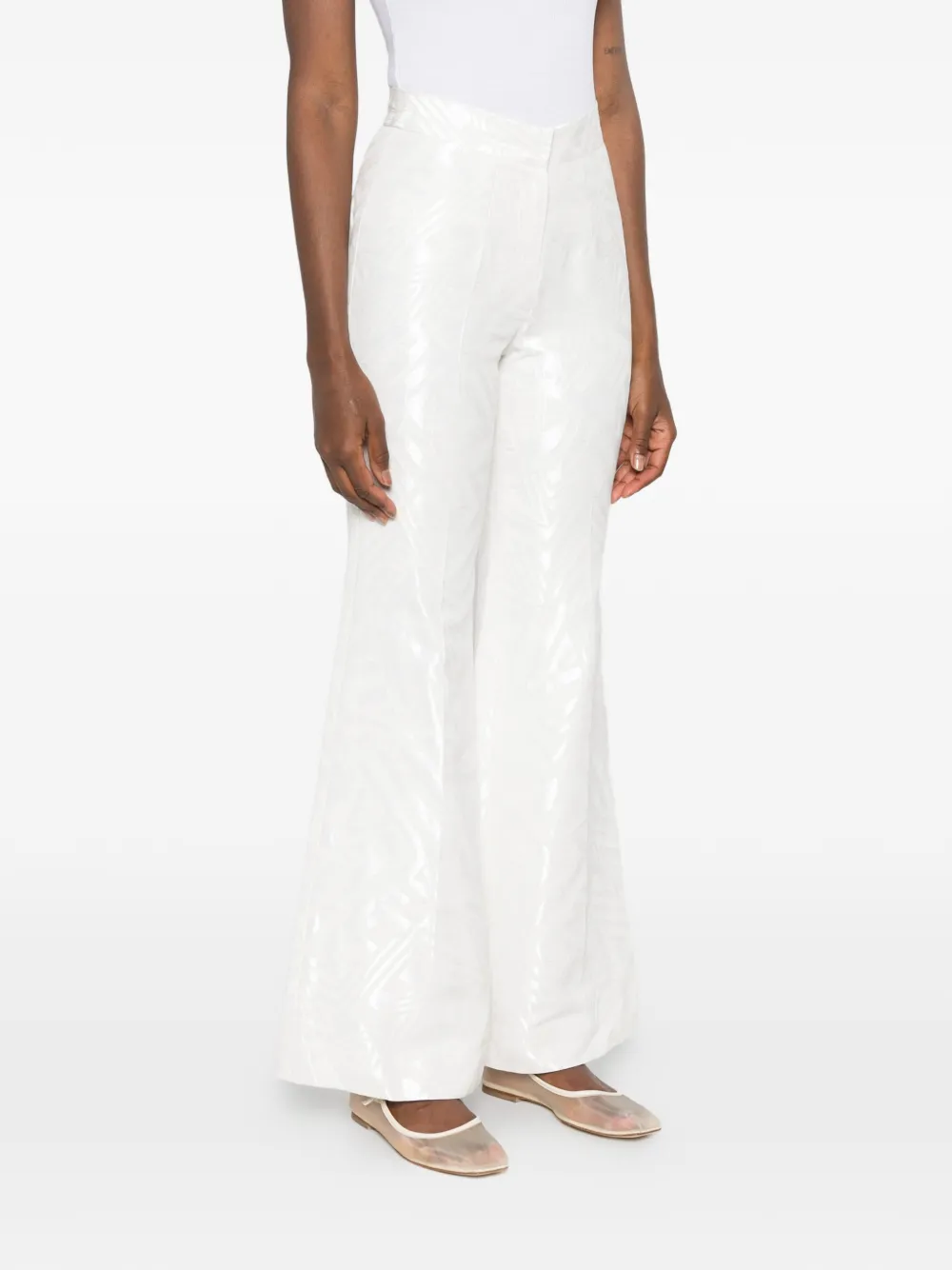 Leen Moughrabi Noor flared broek met jacquard Wit