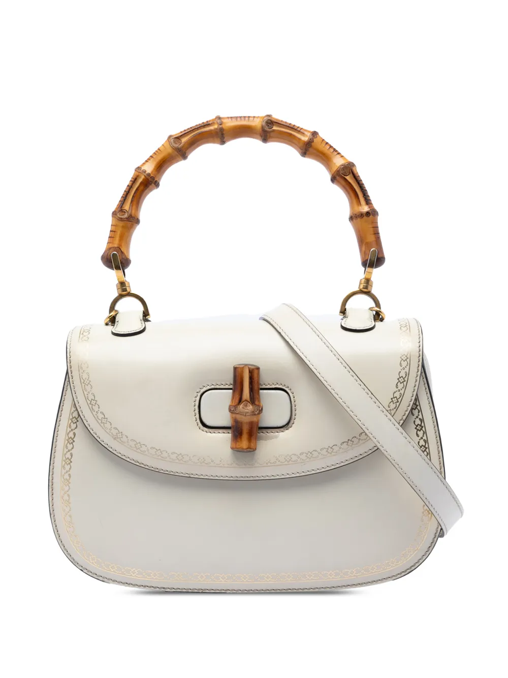 Gucci Pre-Owned 2016-2026 Calfskin Frame Print Bamboo Top Handle Bag satchel - Bianco