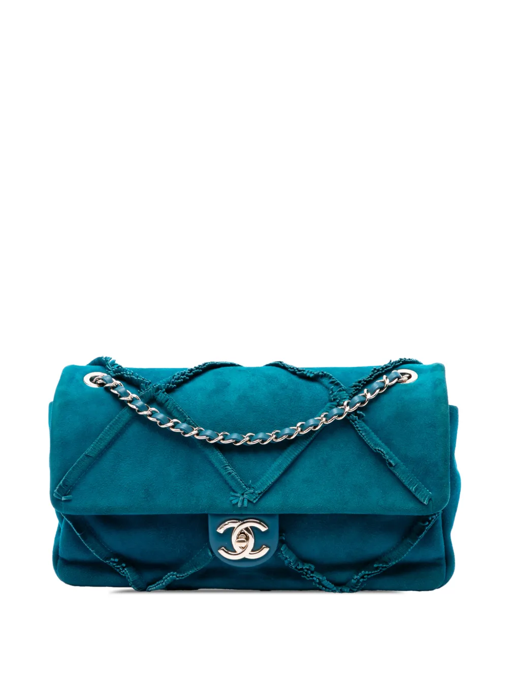 CHANEL Pre-Owned 2019 Suede Goatskin Diamond Fringe Flap shoulder bag - Blu