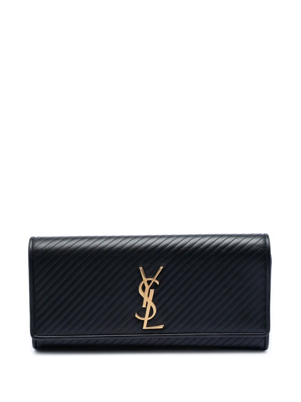 Saint Laurent Pre-Owned 2013-2026 Matelasse Diagonal Calfskin Monogram Cassandre clutch bag - Nero