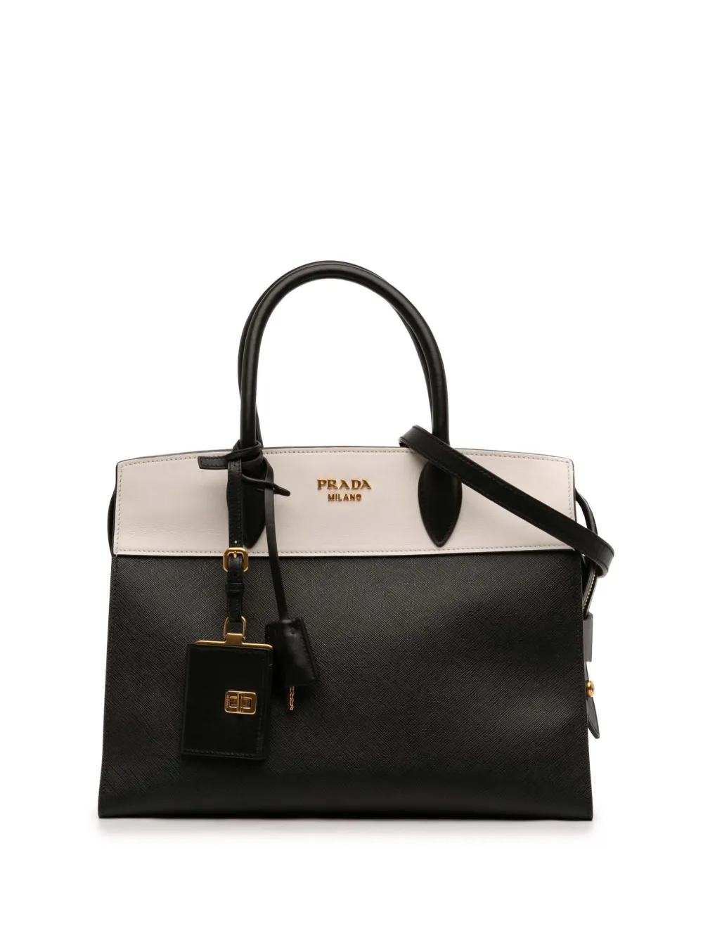 Pre-owned Prada 2013-2026 Bicolor Saffiano And City Calf Esplanade Satchel In Black