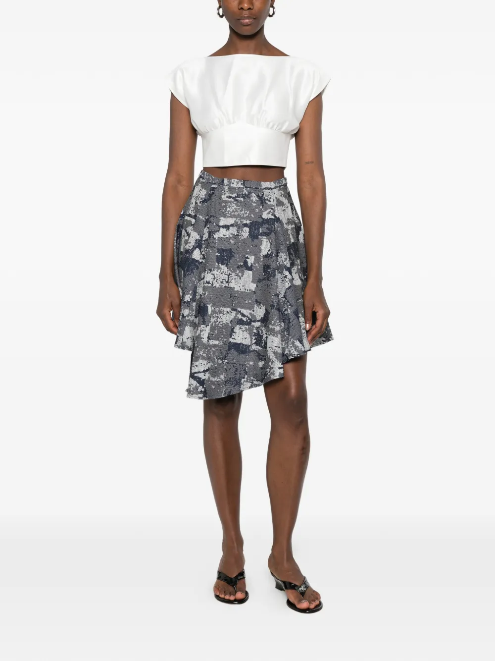 Leen Mougrhabi Isla boat-neck crop top - Wit