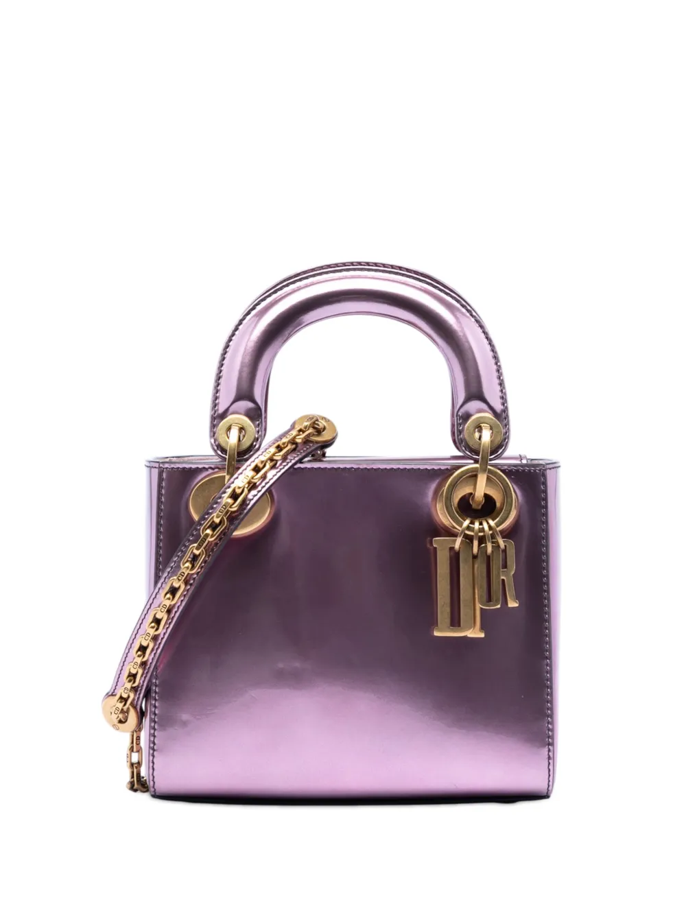 Christian Dior Pre-Owned 2018 Mini Metallic Patent Lady Dior satchel - Rosa