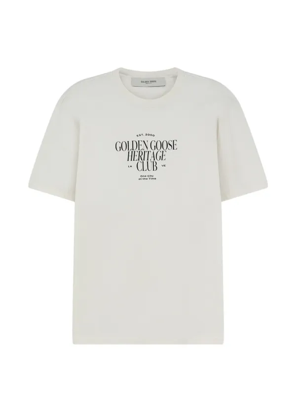 Golden Goose Cotton T-shirt with Print and Logo in White
