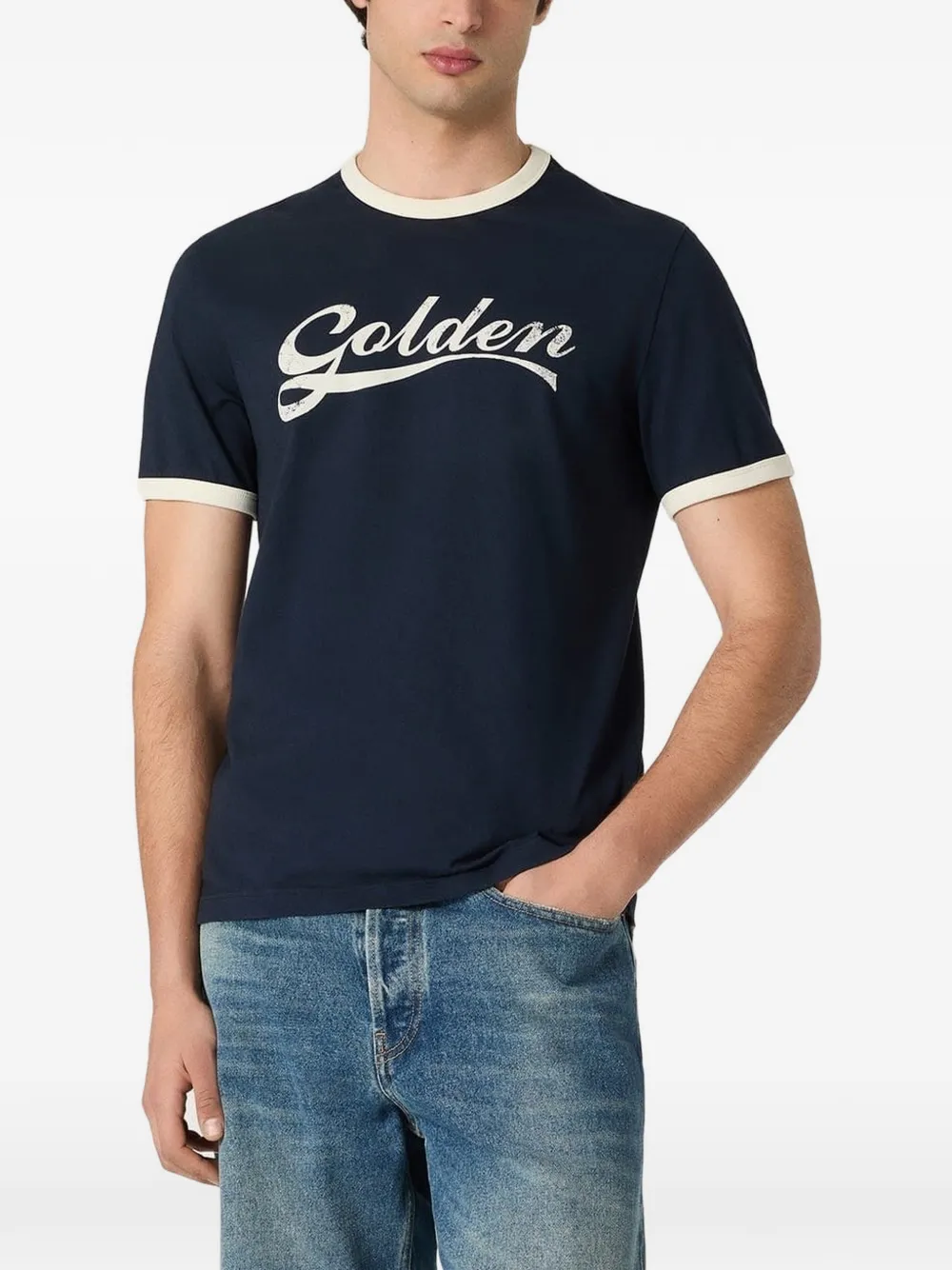 Golden Goose Katoenen T-shirt met Golden-print Blauw