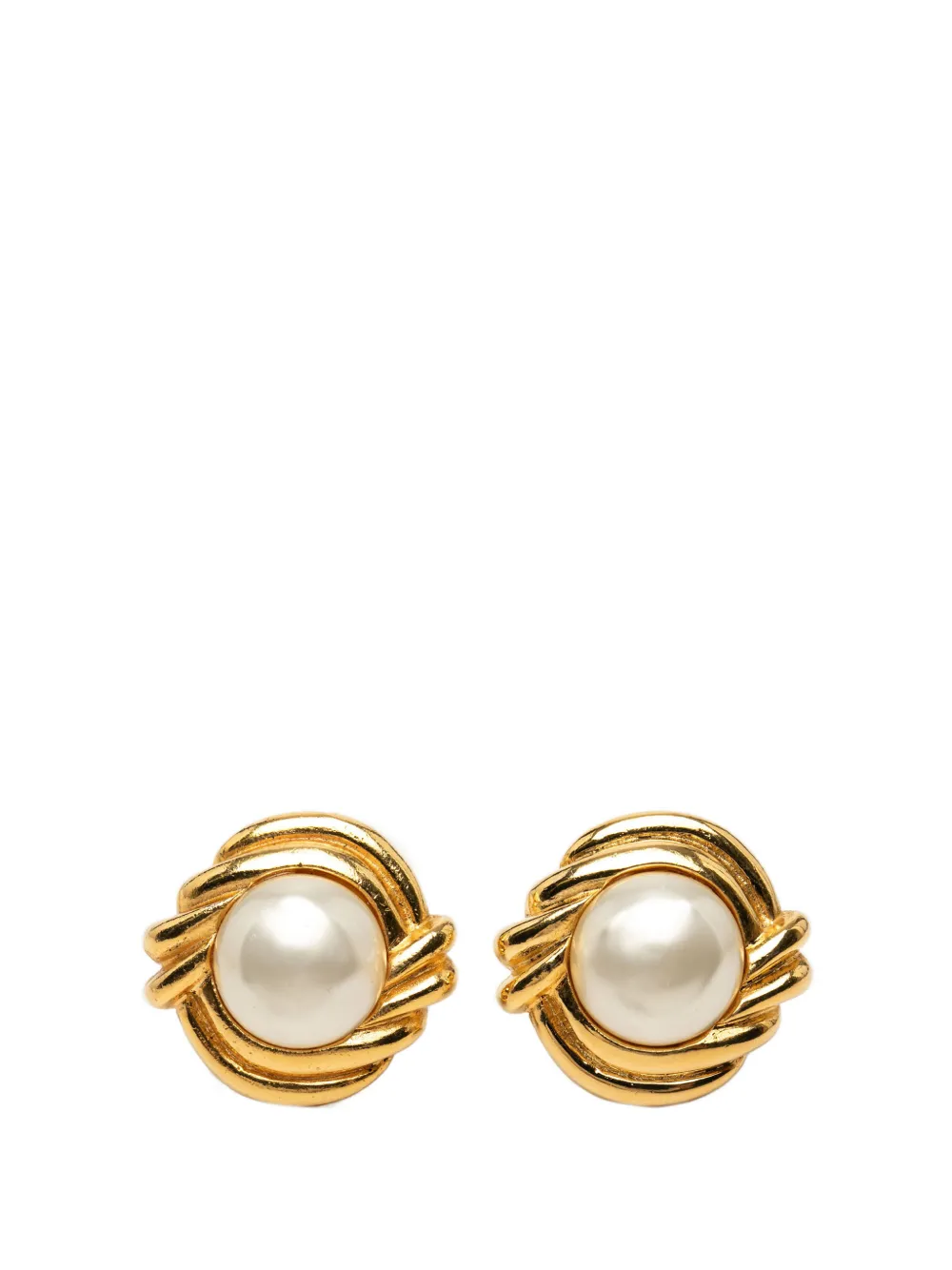CHANEL Pre-Owned 1970-1980 Gold Plated Faux Pearl Clip On Earrings costume earrings - Oro
