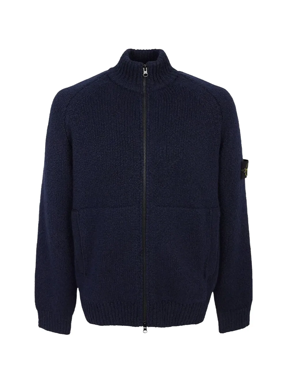 Stone Island Compass-patch ribbed-knit cardigan - Blau