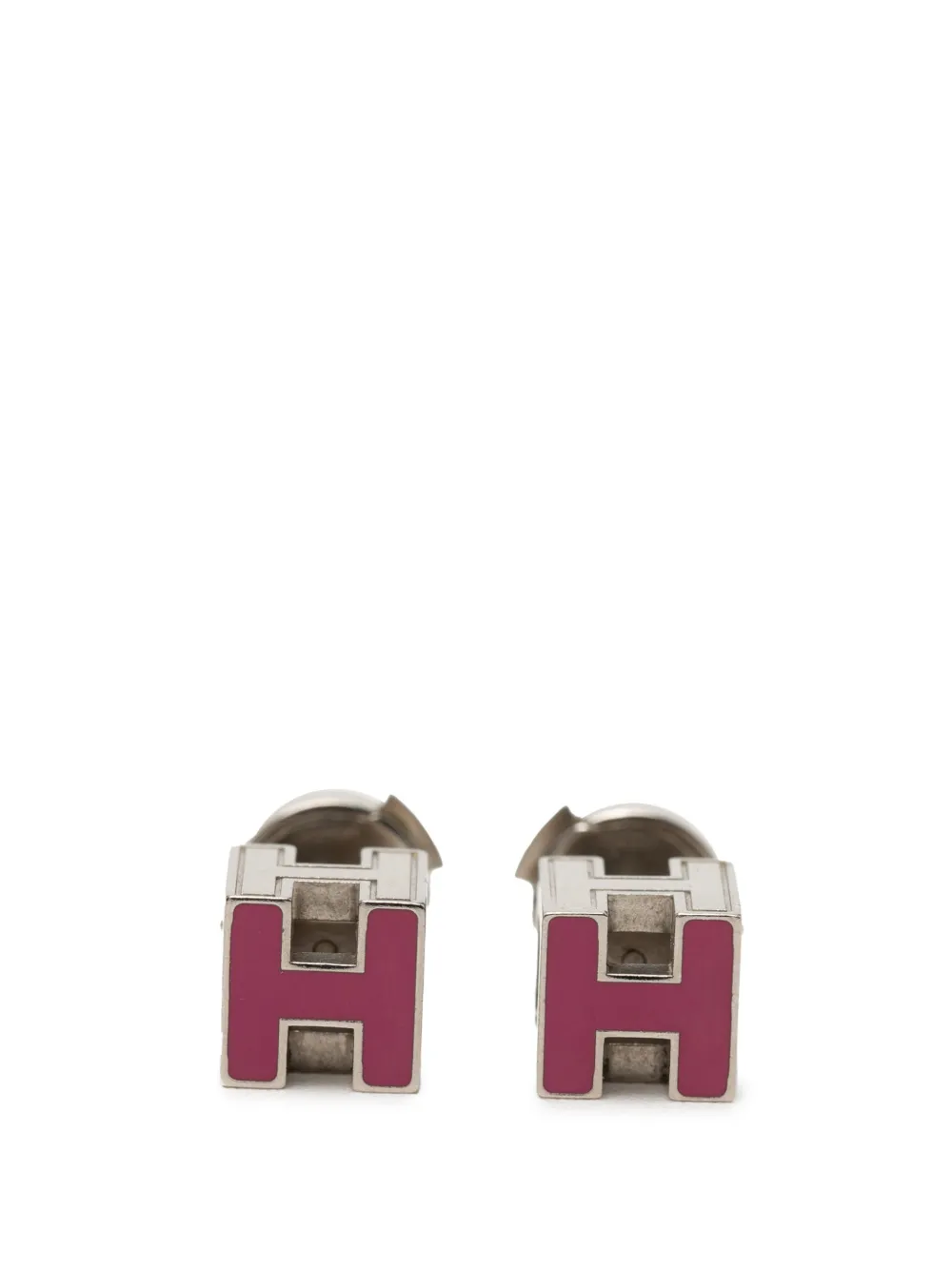 Hermès Pre-Owned 2000-2026 Palladium Plated Enamel Cage dH Cube Push Back Earrings costume earrings - Violett