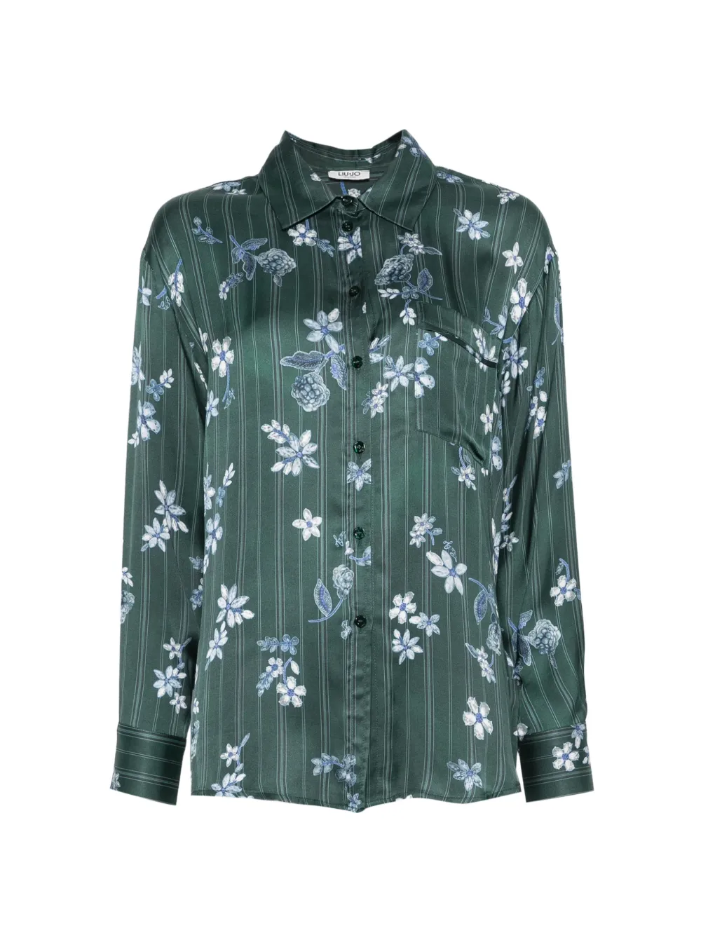LIU JO floral-print striped shirt - Verde