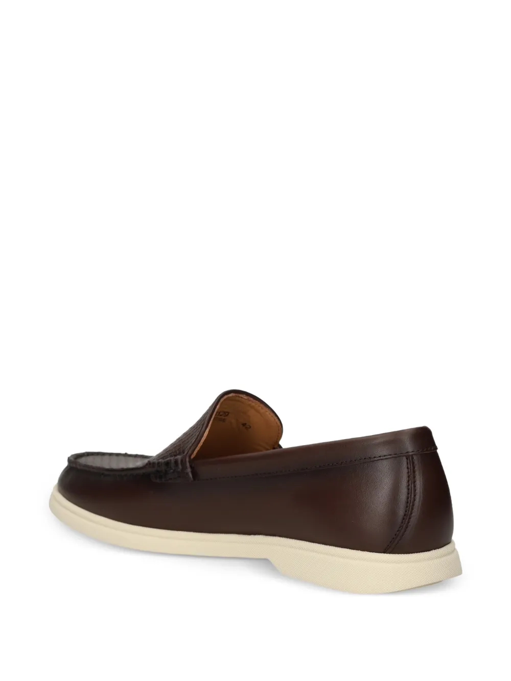 BOSS Leren loafers met geweven vlak Bruin