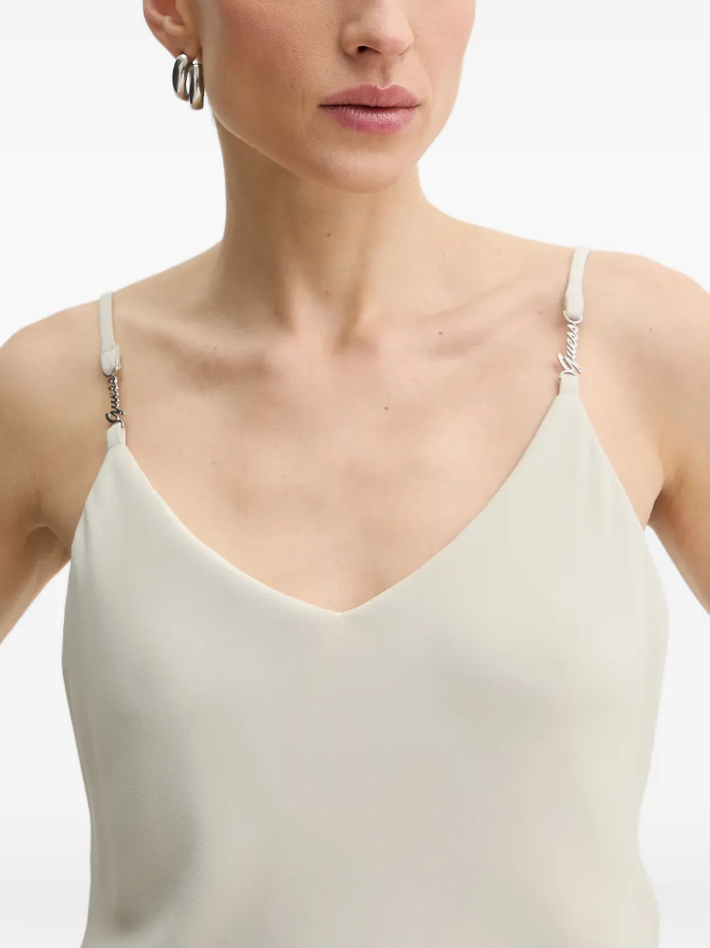 GUESS USA tanktop met spaghettibandjes en logoplakkaat Beige