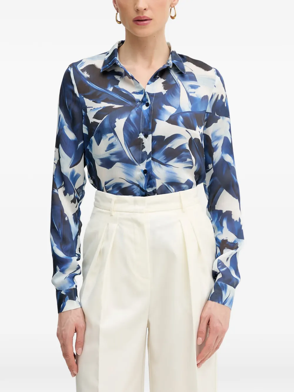 GUESS USA leaf-print button-down shirt - Blau