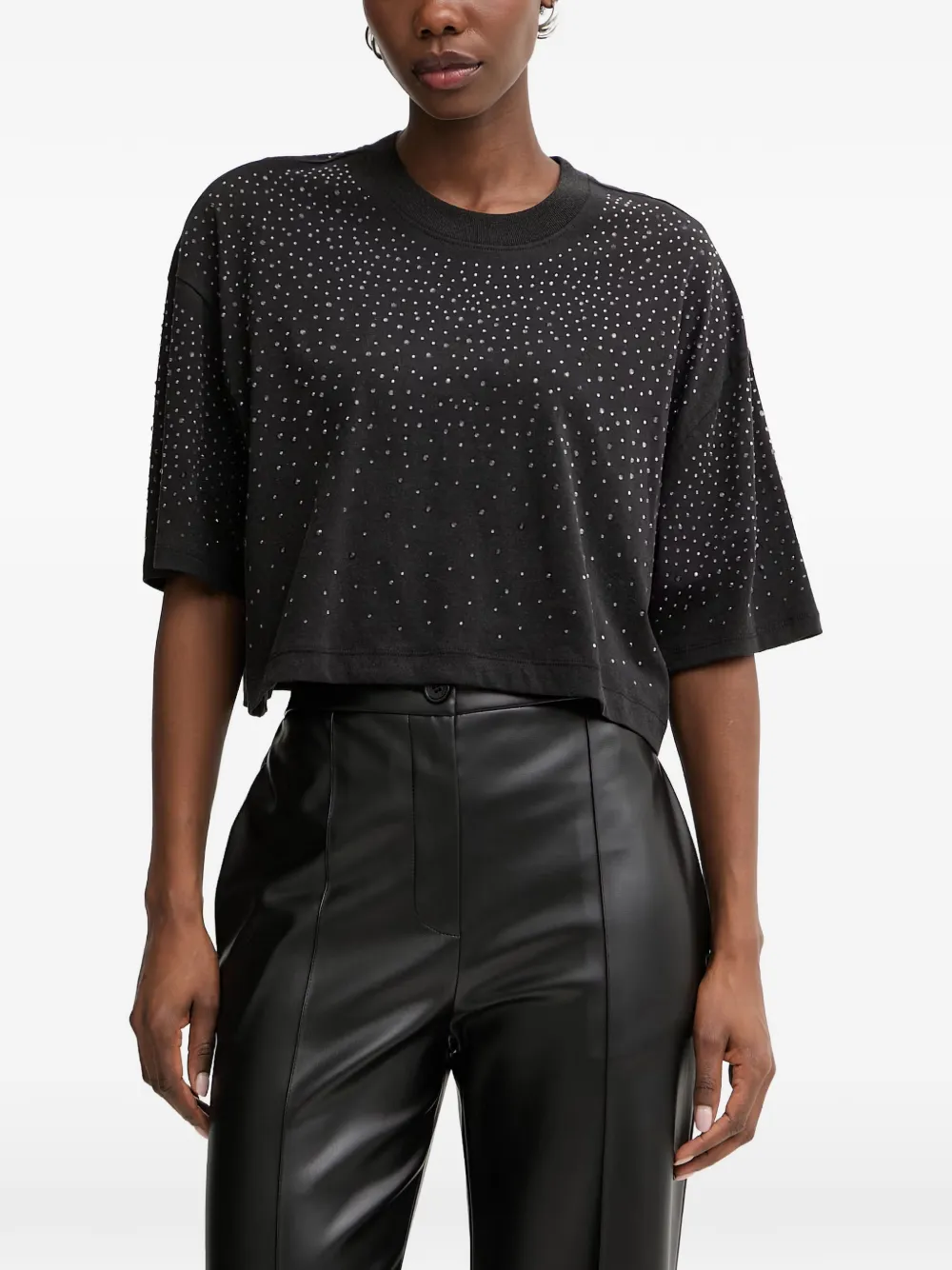 GUESS USA rhinestone-embellished cropped T-shirt - Nero