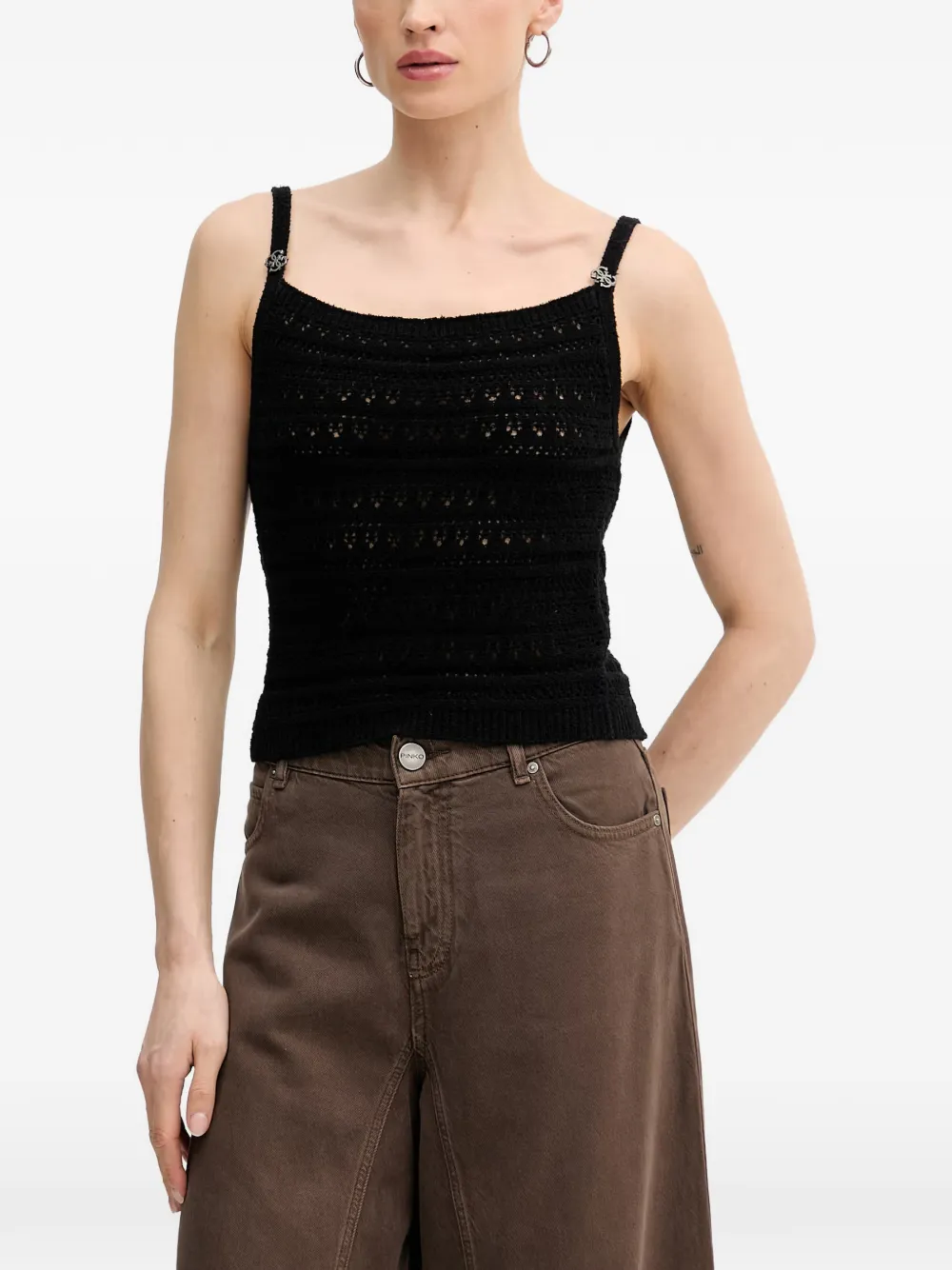 GUESS USA 4G-plaque pointelle-knit tank top - Nero