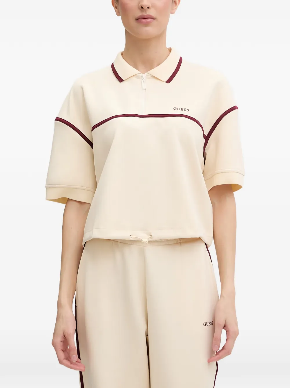 GUESS USA piped drawstring-hem polo top - Toni neutri