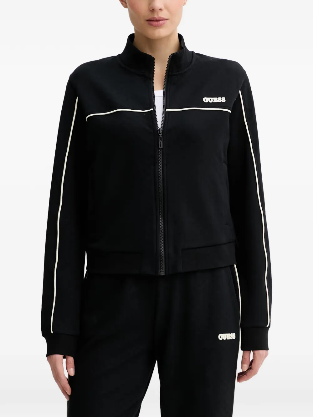 GUESS USA logo-patch piped-trim sweatshirt - Schwarz
