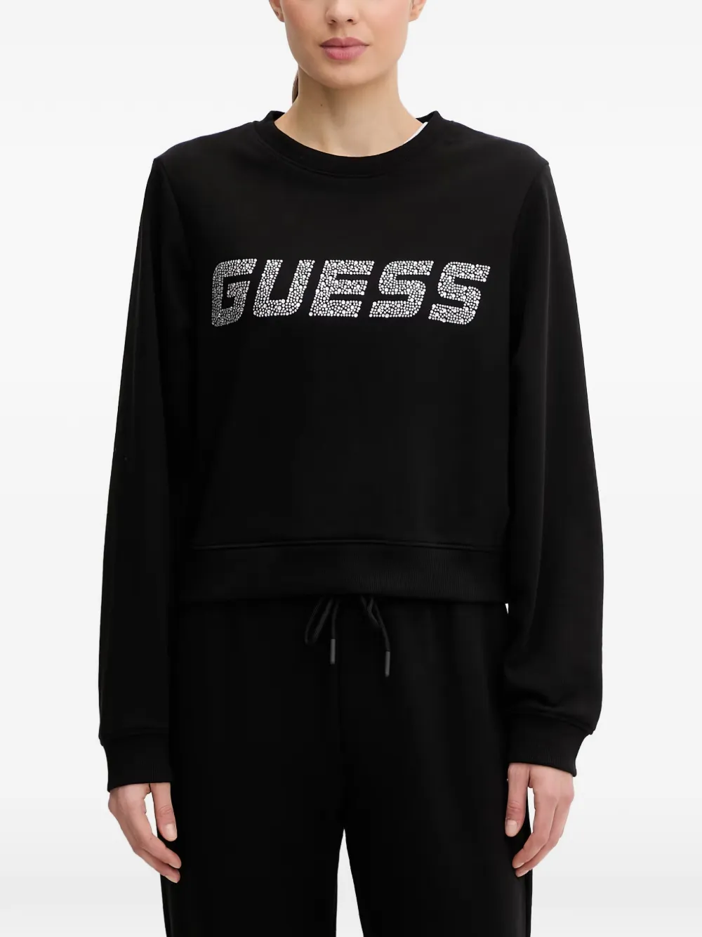 GUESS USA rhinestone-embellished cropped sweatshirt - Schwarz