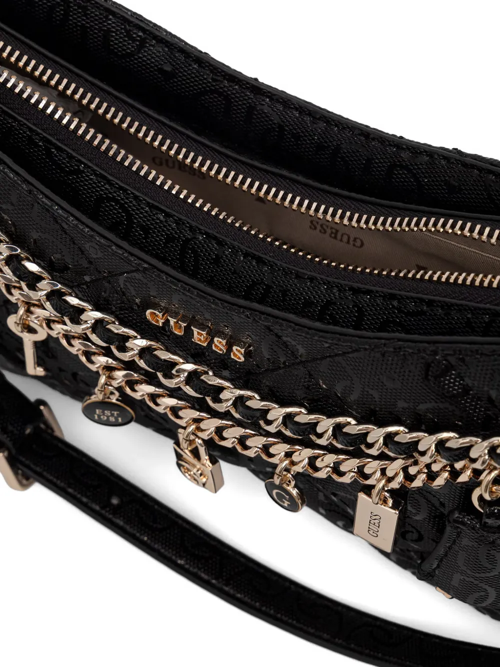 GUESS USA Libby gewatteerde schoudertas met bedel Zwart