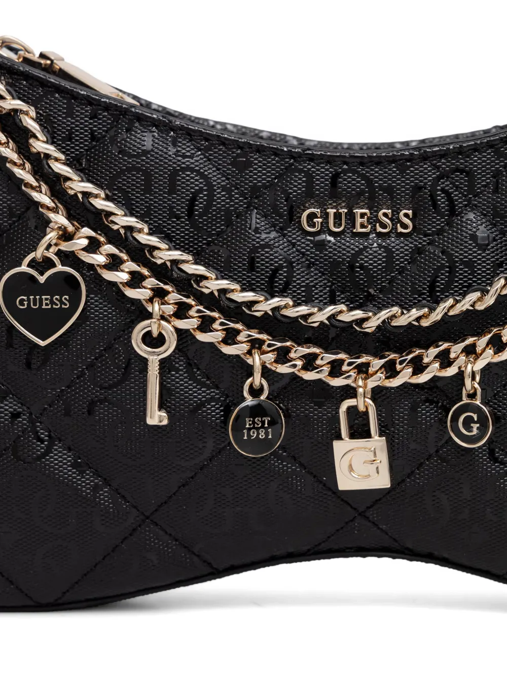 GUESS USA Libby gewatteerde schoudertas met bedel Zwart