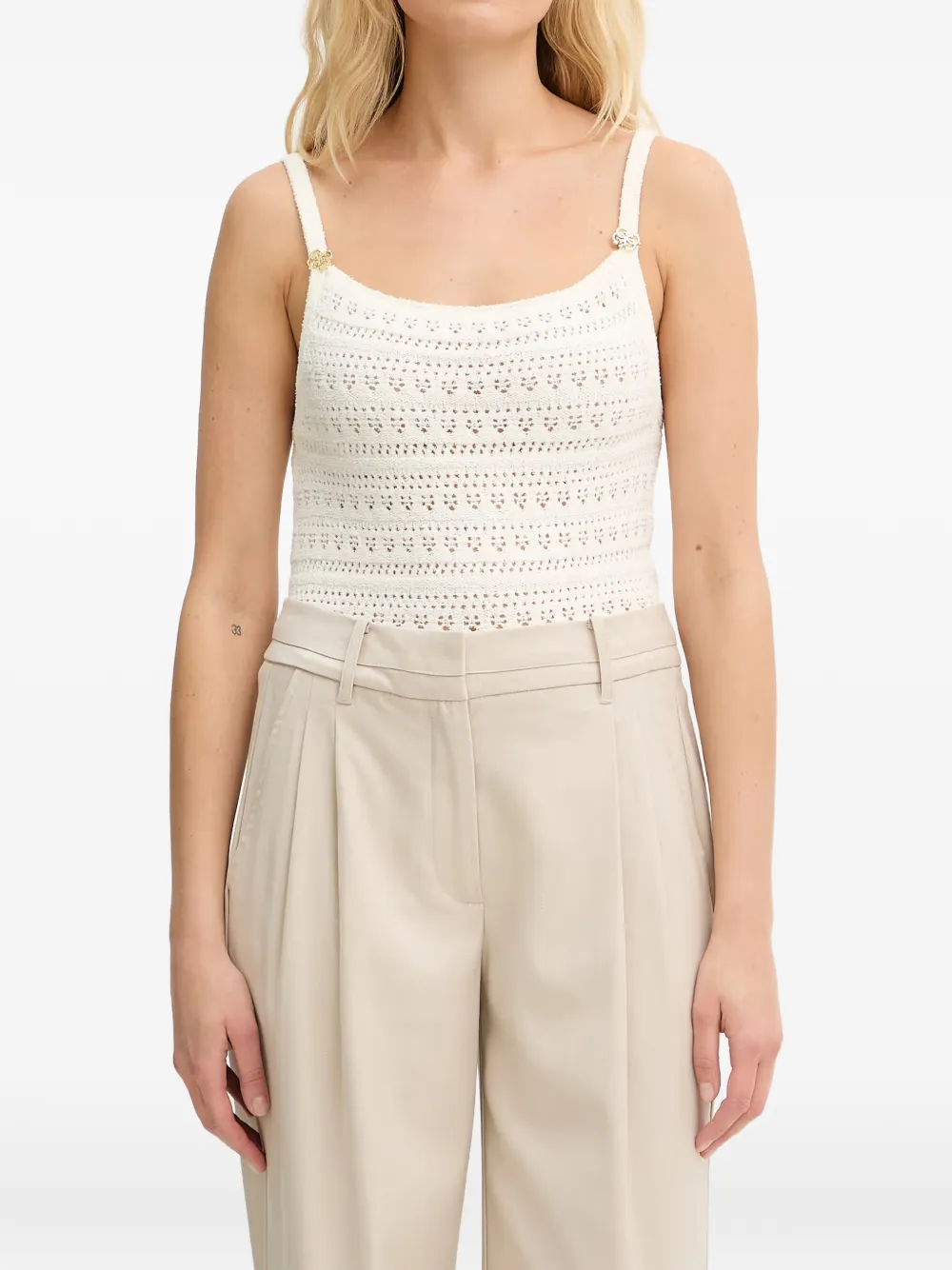 GUESS USA pointelle-knit logo-plaque top - Bianco