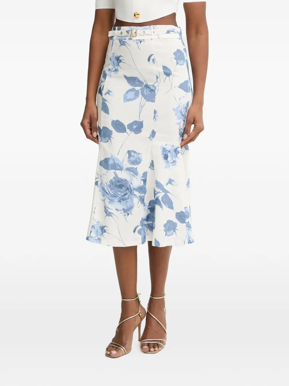 GUESS USA Ryan floral-print belted mid-skirt - Weiß
