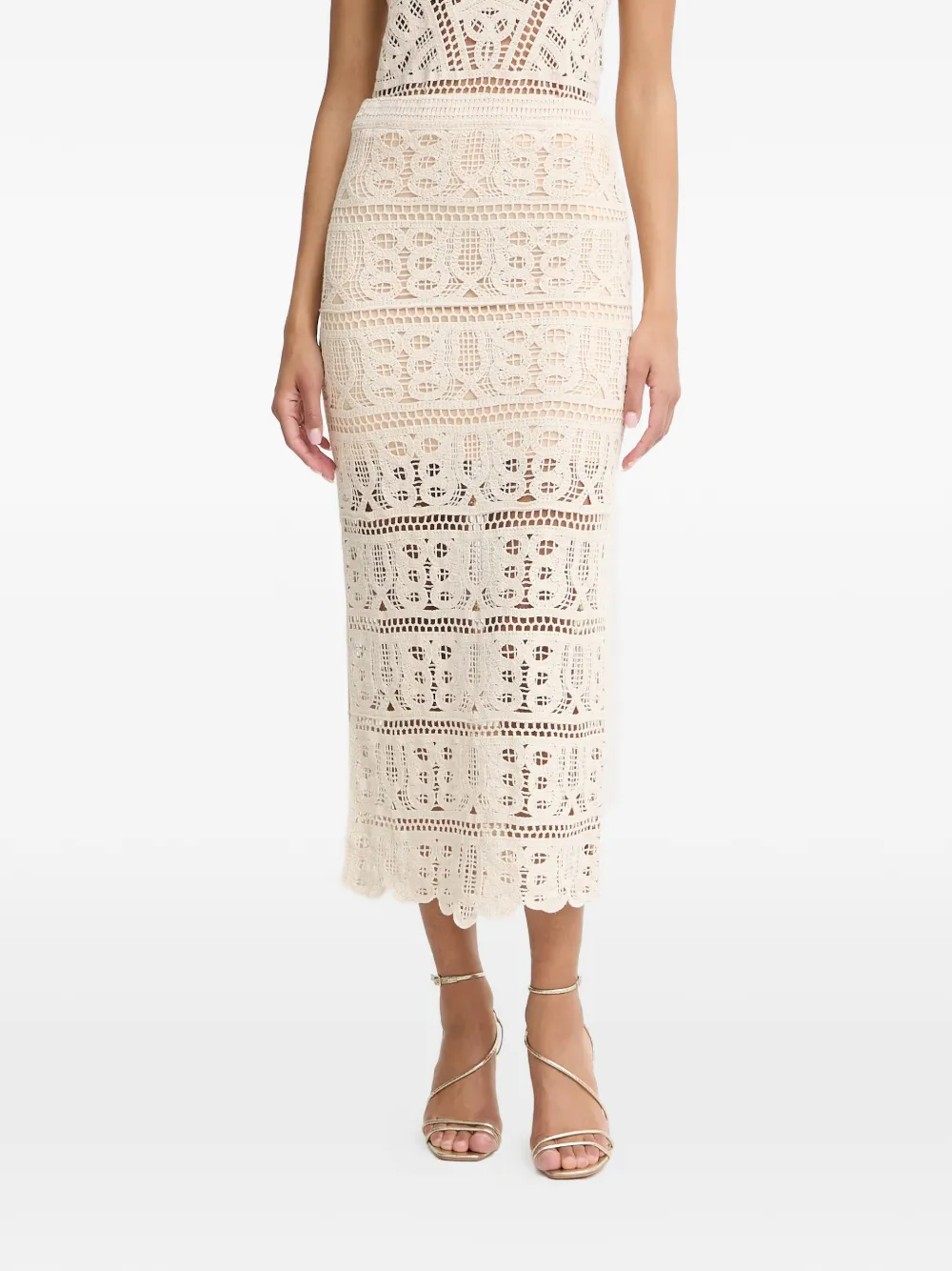 GUESS USA scalloped-edge midi skirt - Neutrals