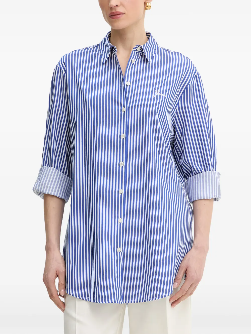 GUESS USA striped logo-embroidered shirt - Blau