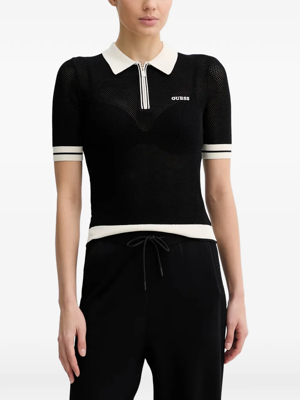 GUESS USA Gabry logo-embroidered half-zip polo shirt - Nero