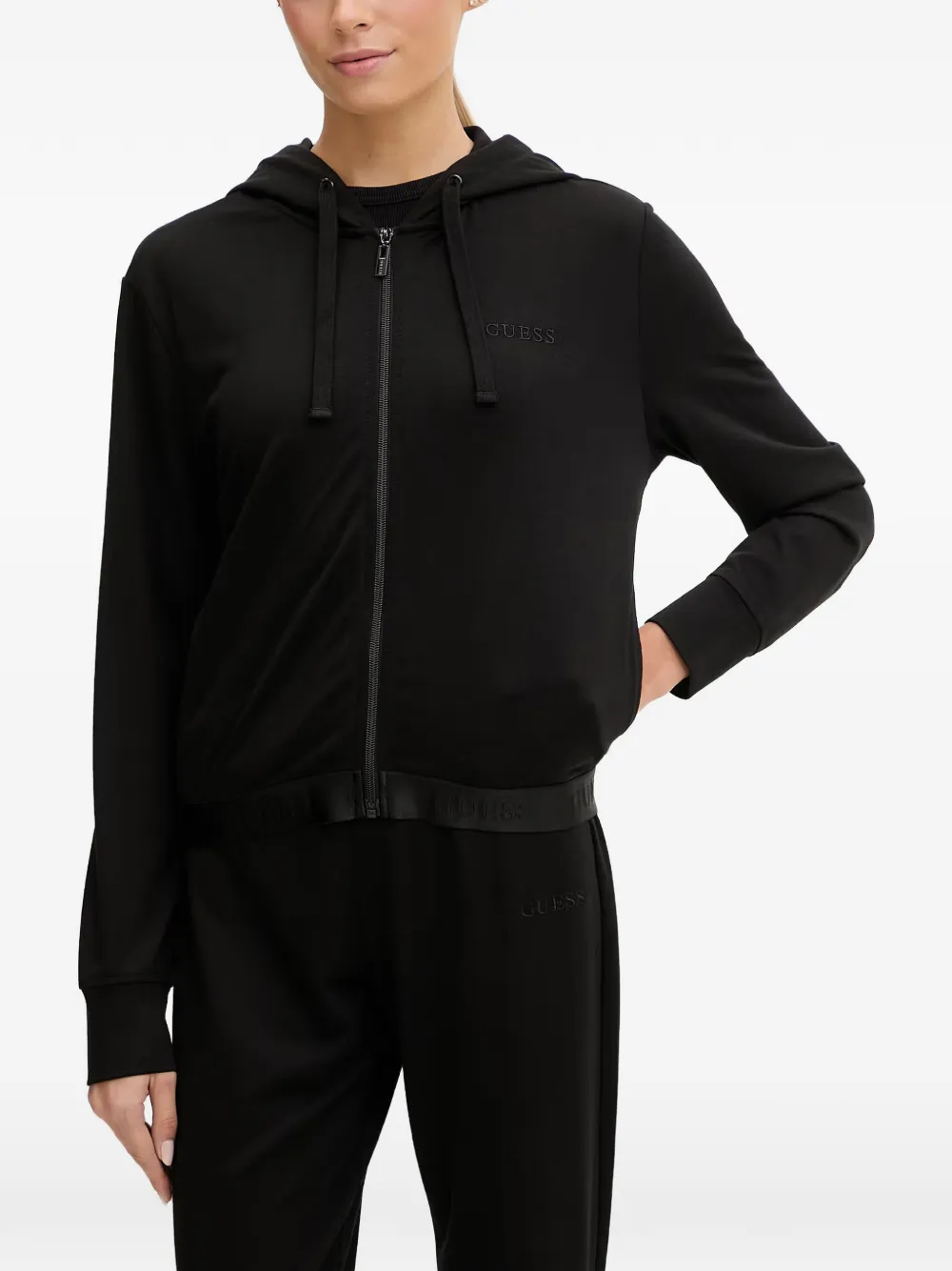 GUESS USA Junie zip-up logo-embroidered hoodie - Nero